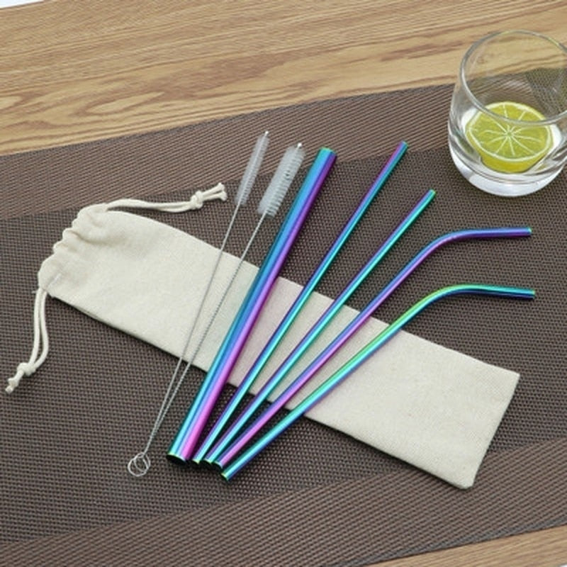 7 Pcs  Reusable Stainless Steel Drinking Straw