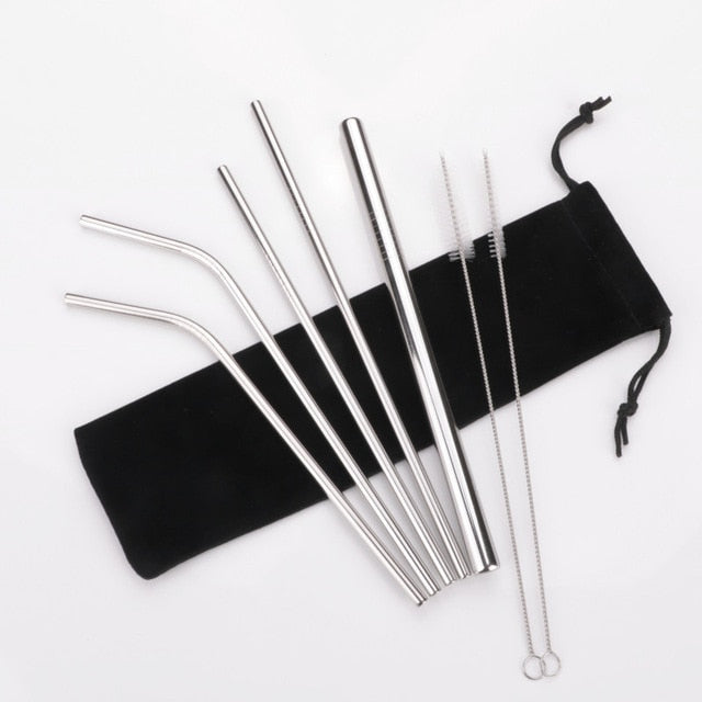 7 Pcs  Reusable Stainless Steel Drinking Straw - 7pcs-Silver / United States - 7pcs-Silver / China