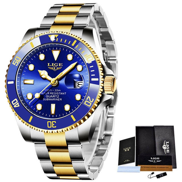 LIGE Luxury Diver Watch - Rose gold blue / SPAIN - Rose gold blue / China