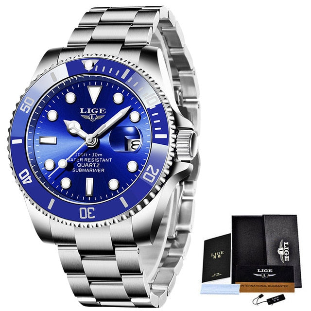 LIGE Luxury Diver Watch - Silver blue / SPAIN - Silver blue / China