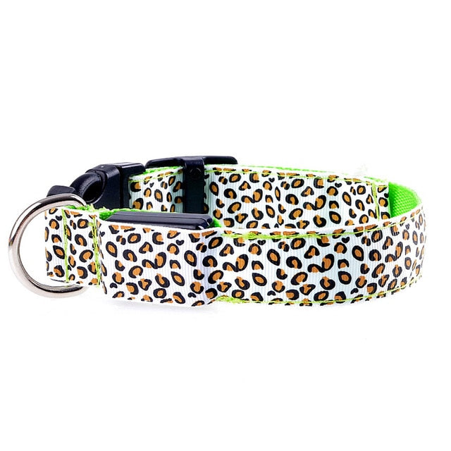 Leopard Print LED Dog Collar - green / XL 52-60cm - green / XS 28-38cm - green / S 35-43cm - green / M 40-48cm - green / L 45-52cm