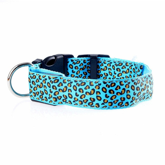 Leopard Print LED Dog Collar - Blue / XS 28-38cm - Blue / S 35-43cm - Blue / M 40-48cm - Blue / L 45-52cm - Blue / XL 52-60cm