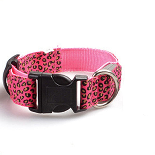 Leopard Print LED Dog Collar - Pink / XS 28-38cm - Pink / S 35-43cm - Pink / M 40-48cm - Pink / L 45-52cm - Pink / XL 52-60cm