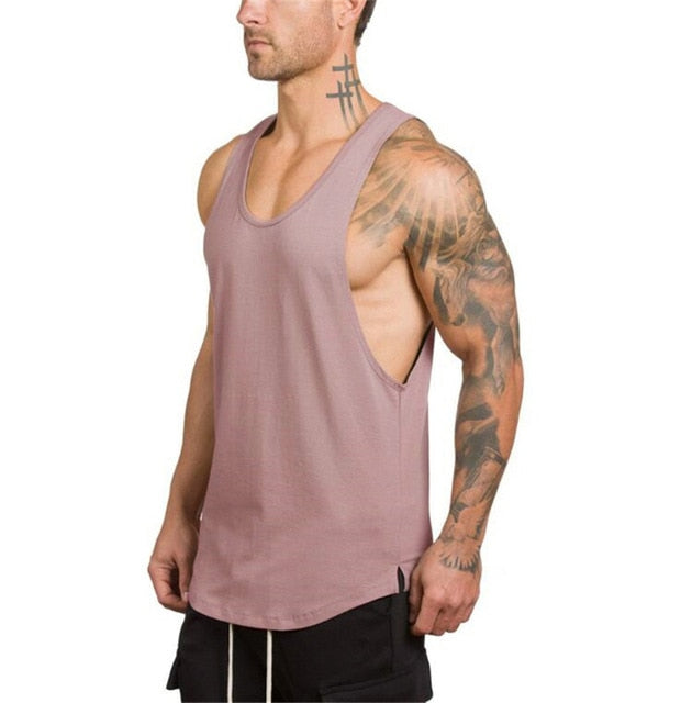 Gym Clothing Cotton Tank Top - Khaki / XL - Khaki / L - Khaki / M - Khaki / XXL