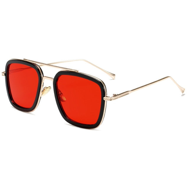 Tony Stark Style Sunglasses for Women or Men - C12Gold Red