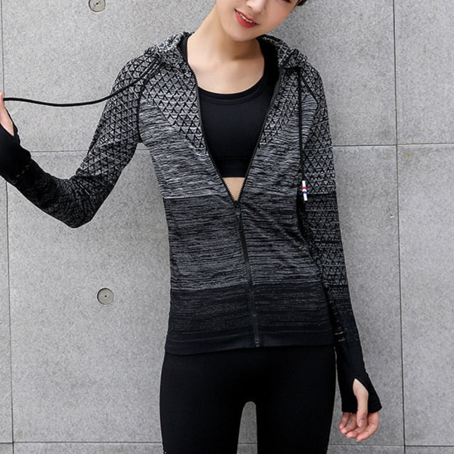 Yoga Shirt Long Seamless Outerwear with Hood - L / Black - S / Black - M / Black - XXL / Black - XL / Black