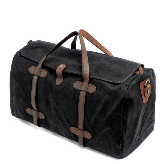 MUCHUAN Vintage Canvas Leather Duffle Bag - Black