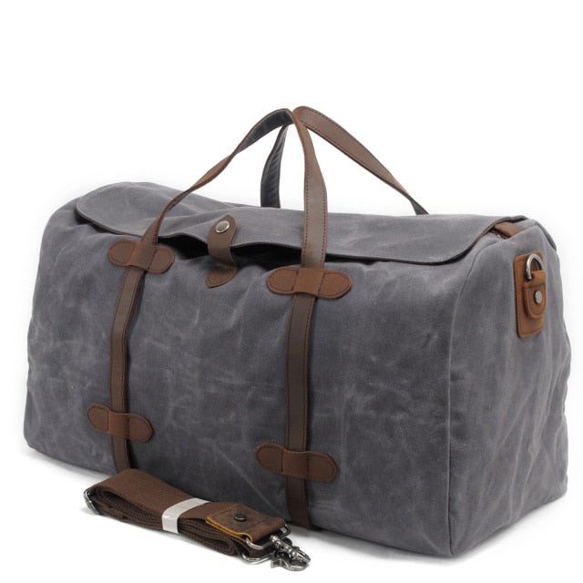 MUCHUAN Vintage Canvas Leather Duffle Bag - GRAY