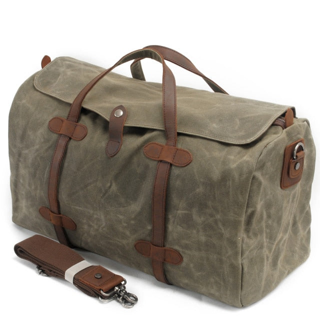 MUCHUAN Vintage Canvas Leather Duffle Bag - Army Green