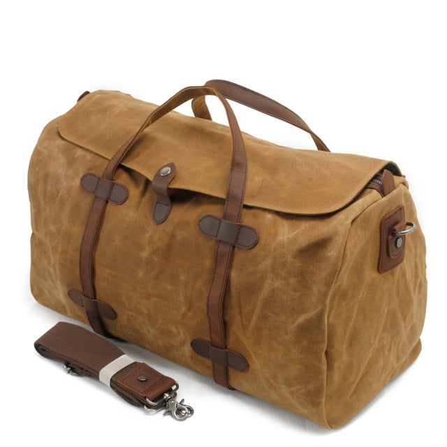 MUCHUAN Vintage Canvas Leather Duffle Bag - Khaki