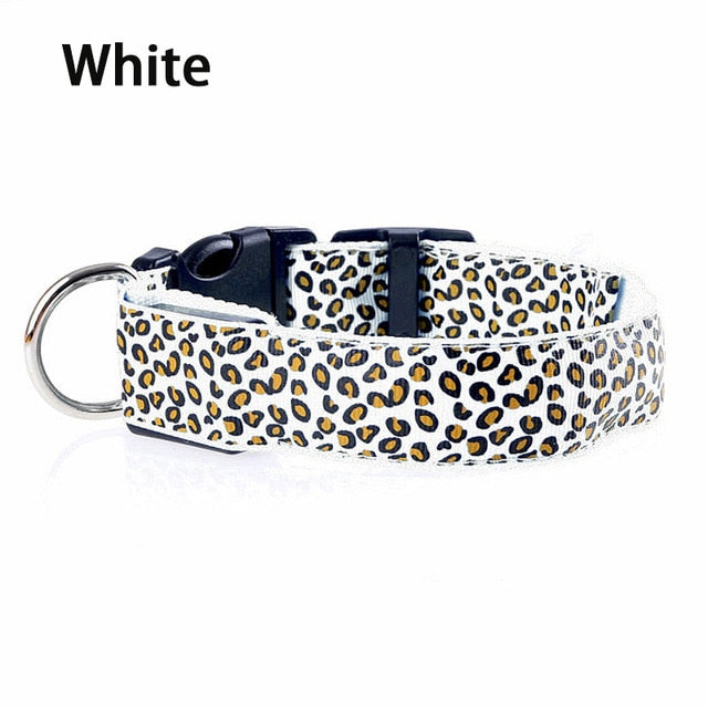 Leopard Print LED Dog Collar - White / XS 28-38cm - White / S 35-43cm - White / M 40-48cm - White / L 45-52cm - White / XL 52-60cm