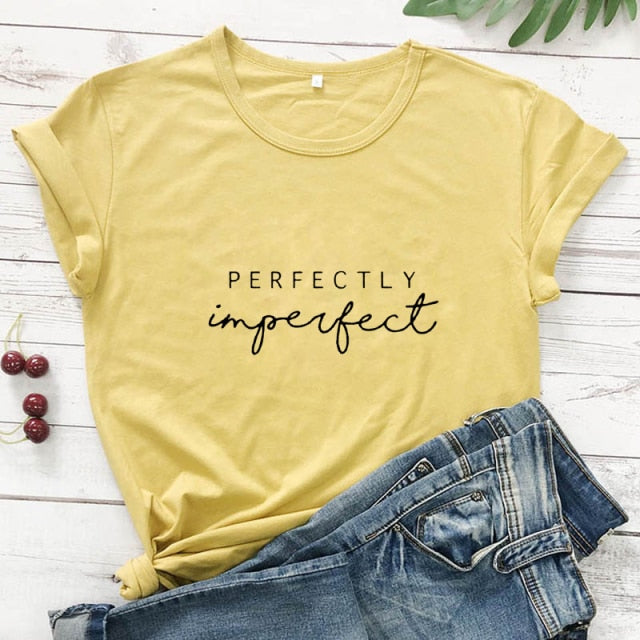 Perfectly Imperfect Women’s Inspirational T-shirt - mustard-black text / XXXL - mustard-black text / L - mustard-black text / M - mustard-black text / XXL - mustard-black text / XL - mustard-black text / S