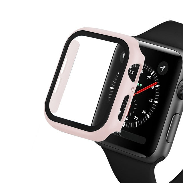 Glass+case For Apple Watch - Pink / Series 123 38MM - Pink / Series 4 5 6 40MM - Pink / Series 123 42MM - Pink / Series 4 5 6  44MM