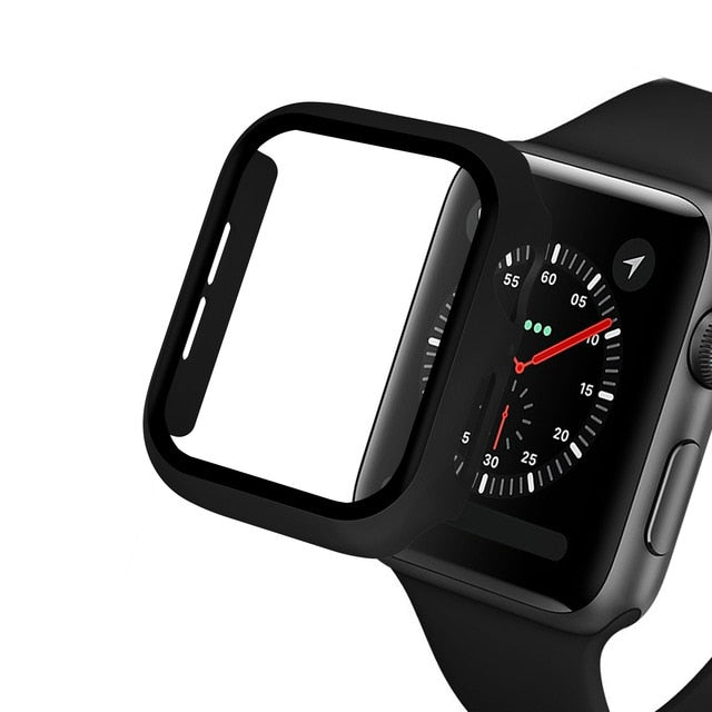 Glass+case For Apple Watch - black / Series 123 38MM - black / Series 4 5 6 40MM - black / Series 123 42MM - black / Series 4 5 6  44MM