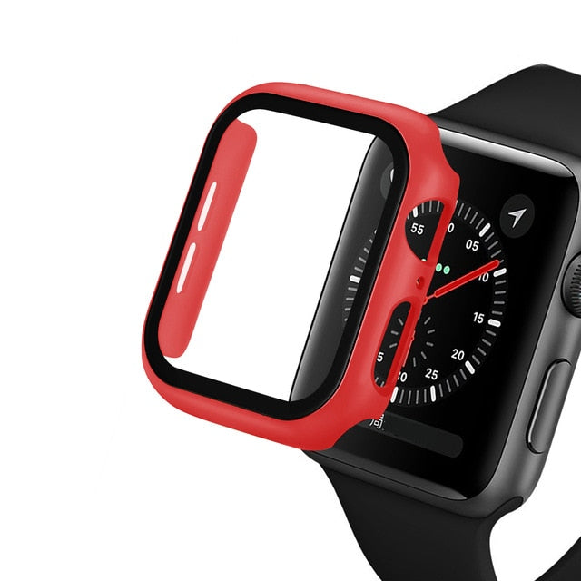 Glass+case For Apple Watch - Red / Series 123 38MM - Red / Series 4 5 6 40MM - Red / Series 123 42MM - Red / Series 4 5 6  44MM