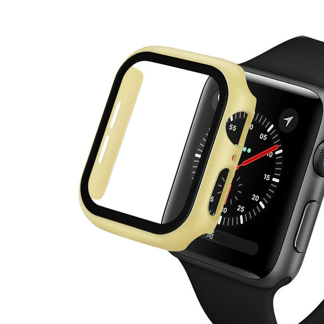 Glass+case For Apple Watch - yellow / Series 123 38MM - yellow / Series 4 5 6 40MM - yellow / Series 123 42MM - yellow / Series 4 5 6  44MM