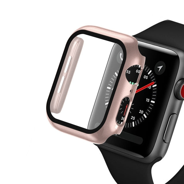 Glass+case For Apple Watch - Bright rose powder / Series 123 38MM - Bright rose powder / Series 4 5 6 40MM - Bright rose powder / Series 123 42MM - Bright rose powder / Series 4 5 6  44MM