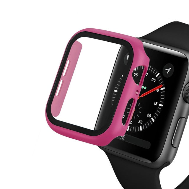 Glass+case For Apple Watch - Rose red / Series 123 38MM - Rose red / Series 4 5 6 40MM - Rose red / Series 123 42MM - Rose red / Series 4 5 6  44MM