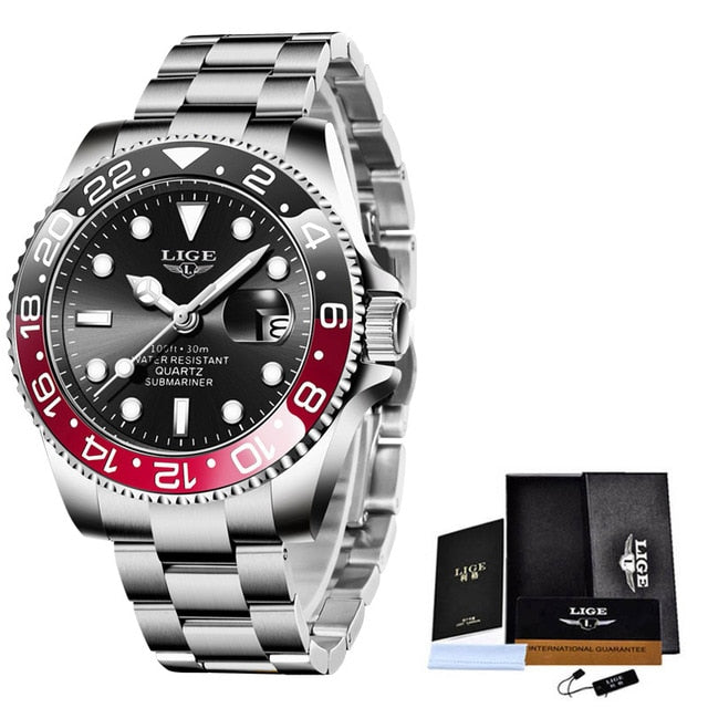 LIGE Luxury Diver Watch - Red black / SPAIN - Red black / China