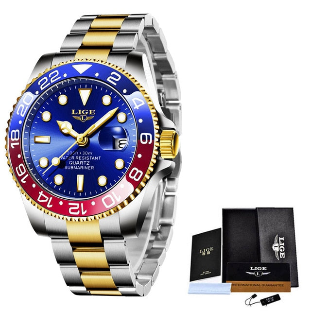 LIGE Luxury Diver Watch - Red blue / China