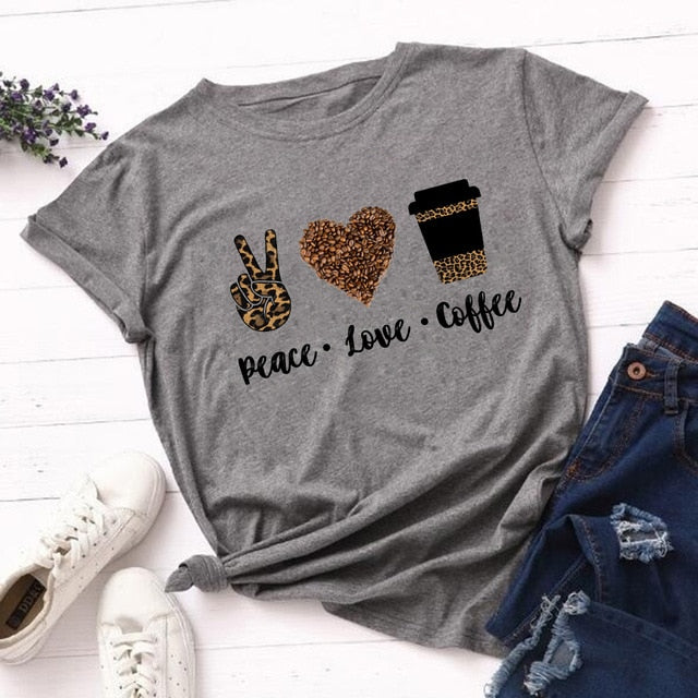 Peace Love Coffee T-Shirt - 906N-ff-422-1-4 / XXS - 906N-ff-422-1-4 / XS - 906N-ff-422-1-4 / S - 906N-ff-422-1-4 / M - 906N-ff-422-1-4 / L - 906N-ff-422-1-4 / XL - 906N-ff-422-1-4 / XXL