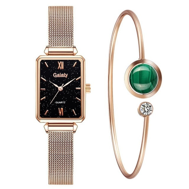 Gaiety Women Fashion Quartz Watch with Bracelet - 2pcs Mesh Watch Set