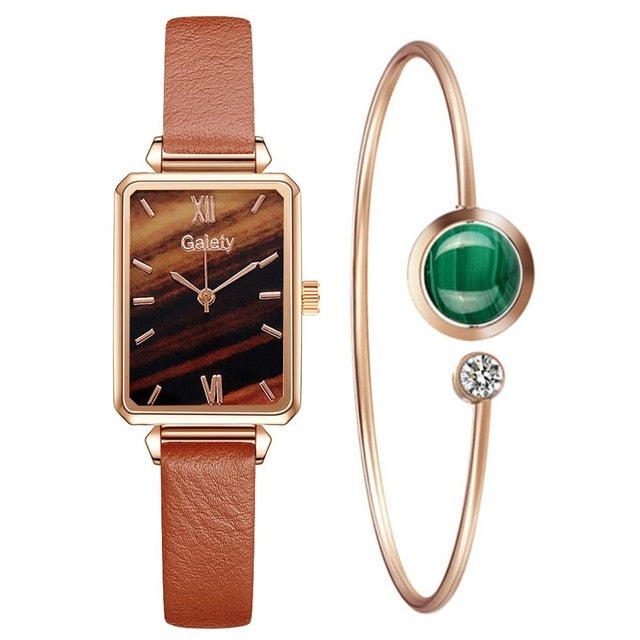 Gaiety Women Fashion Quartz Watch with Bracelet - 2pcs Leather Set 3