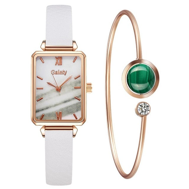 Gaiety Women Fashion Quartz Watch with Bracelet - 2pcs Leather Set 6