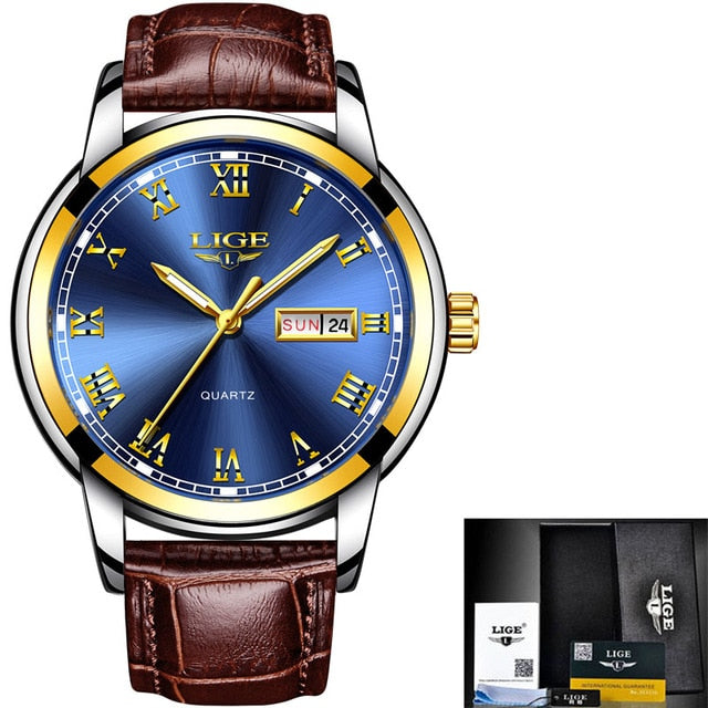 2021 LIGE New Men’s Watch - Gold blue L / China