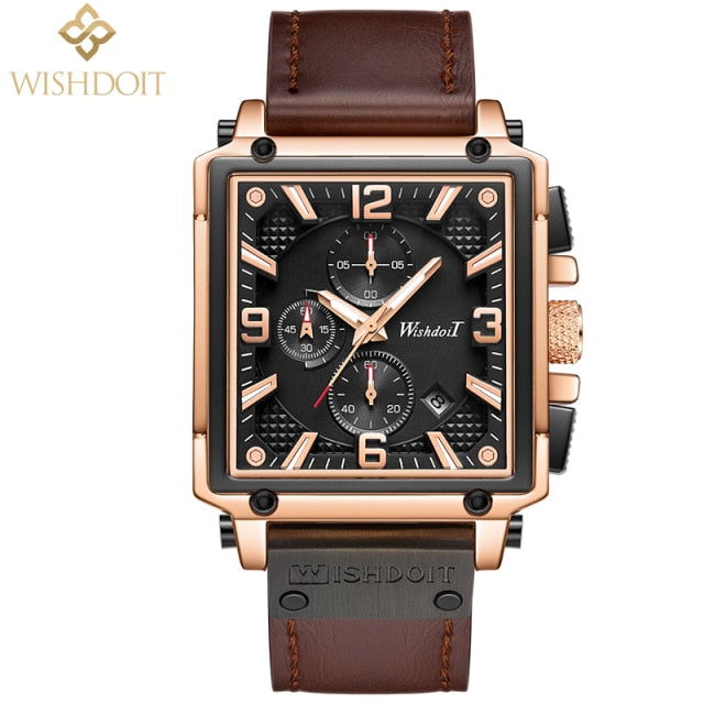 New Luxury Watch with Leather Strap - Rose Gold Black / China