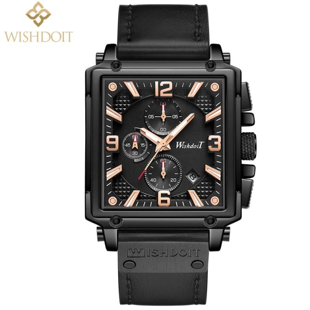 New Luxury Watch with Leather Strap - All black gold / China