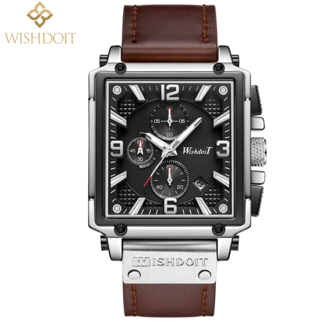 New Luxury Watch with Leather Strap - Silver black / China