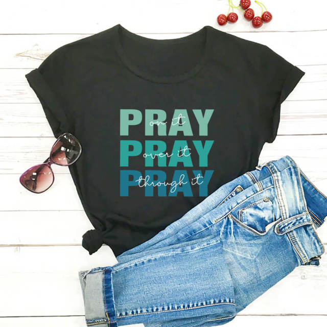 Pray Christian Printed Women’s Tshirt - Black / M / China - Black / L / China - Black / S / China - Black / XXXL / China - Black / XL / China - Black / XXL / China