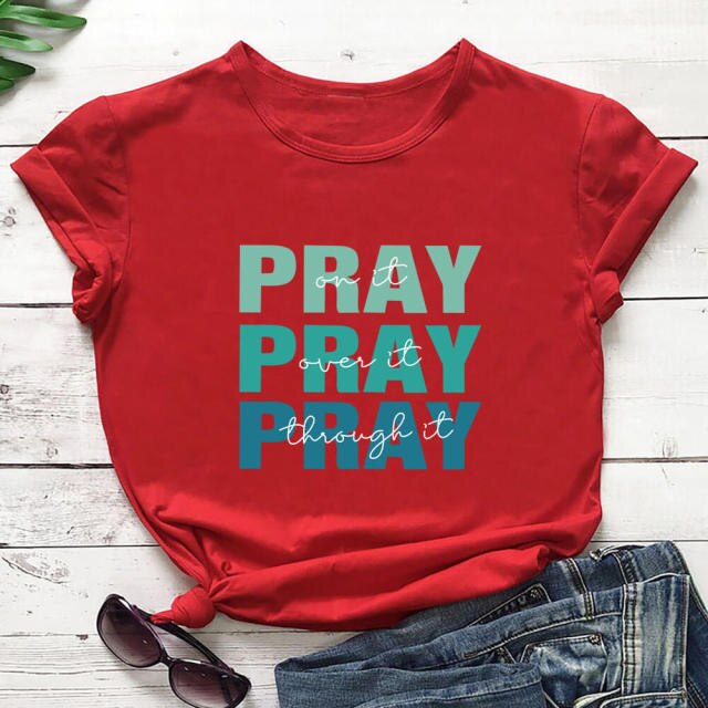 Pray Christian Printed Women’s Tshirt - Red / XL / China - Red / XXL / China - Red / M / China - Red / L / China - Red / XXXL / China - Red / S / China