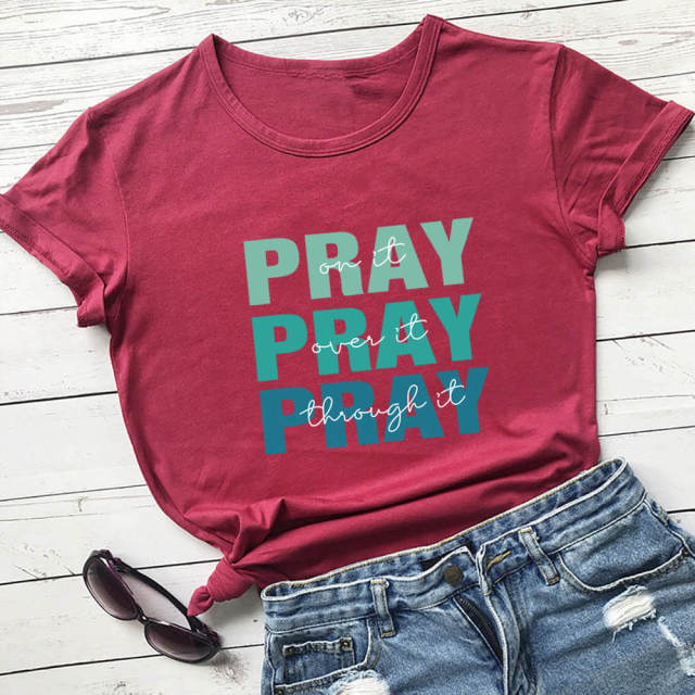 Pray Christian Printed Women’s Tshirt - Burgundy / XXXL / China - Burgundy / XL / China - Burgundy / XXL / China - Burgundy / M / China - Burgundy / L / China - Burgundy / S / China