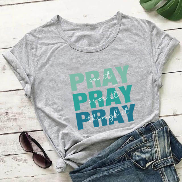 Pray Christian Printed Women’s Tshirt - Gray / XXXL / China - Gray / S / China - Gray / XL / China - Gray / XXL / China - Gray / M / China - Gray / L / China