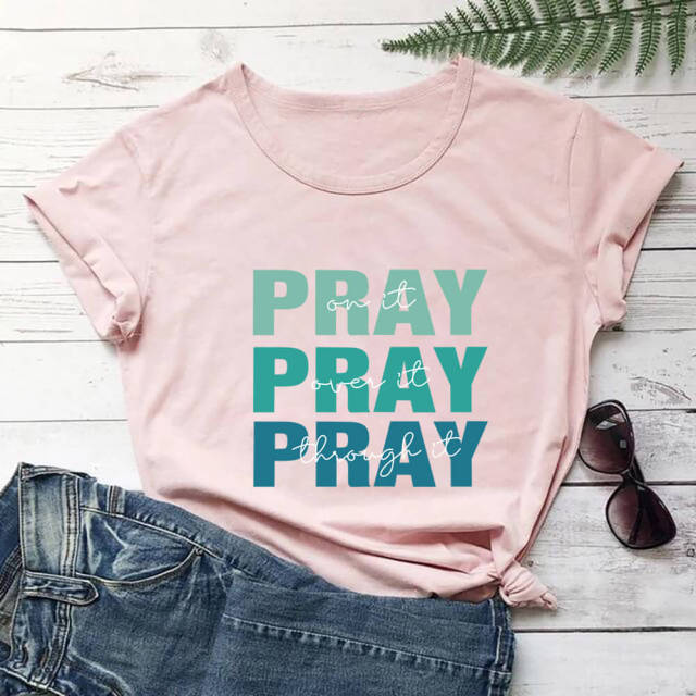 Pray Christian Printed Women’s Tshirt - Peach / M / China - Peach / L / China - Peach / S / China - Peach / XXXL / China - Peach / XL / China - Peach / XXL / China