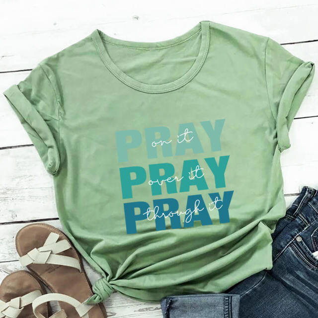 Pray Christian Printed Women’s Tshirt - Olive / XL / China - Olive / XXL / China - Olive / M / China - Olive / L / China - Olive / XXXL / China - Olive / S / China