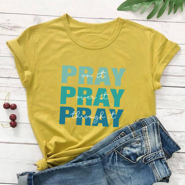 Pray Christian Printed Women’s Tshirt - Mustard / XXXL / China - Mustard / XL / China - Mustard / XXL / China - Mustard / M / China - Mustard / L / China - Mustard / S / China