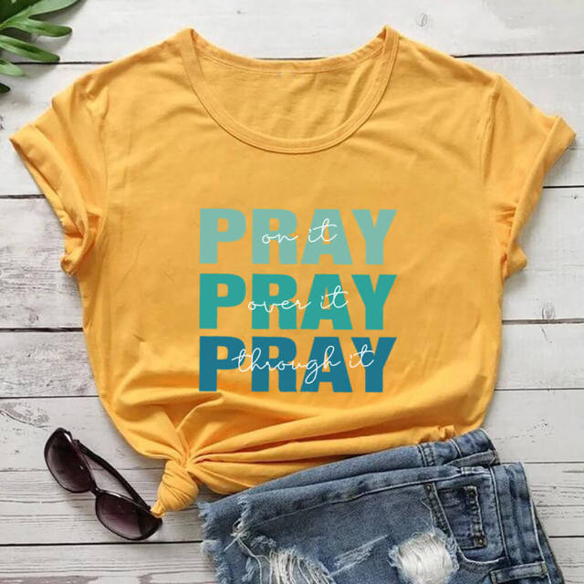 Pray Christian Printed Women’s Tshirt - Yellow / S / China - Yellow / XL / China - Yellow / XXL / China - Yellow / M / China - Yellow / L / China - Yellow / XXXL / China