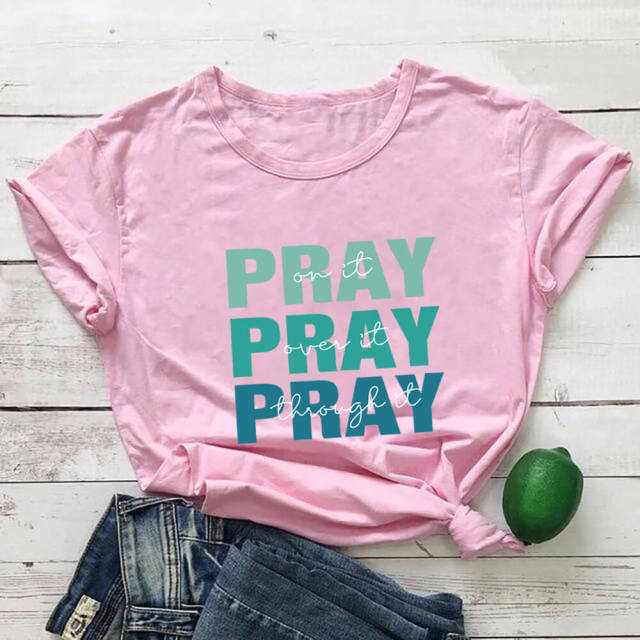 Pray Christian Printed Women’s Tshirt - Pink / M / China - Pink / L / China - Pink / S / China - Pink / XXXL / China - Pink / XL / China - Pink / XXL / China