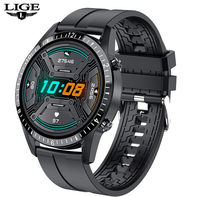 LIGE 2021 Touch Screen Steel Band Luxury Bluetooth Smart Watch - Black / China