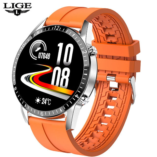 LIGE 2021 Touch Screen Steel Band Luxury Bluetooth Smart Watch - Orange / China