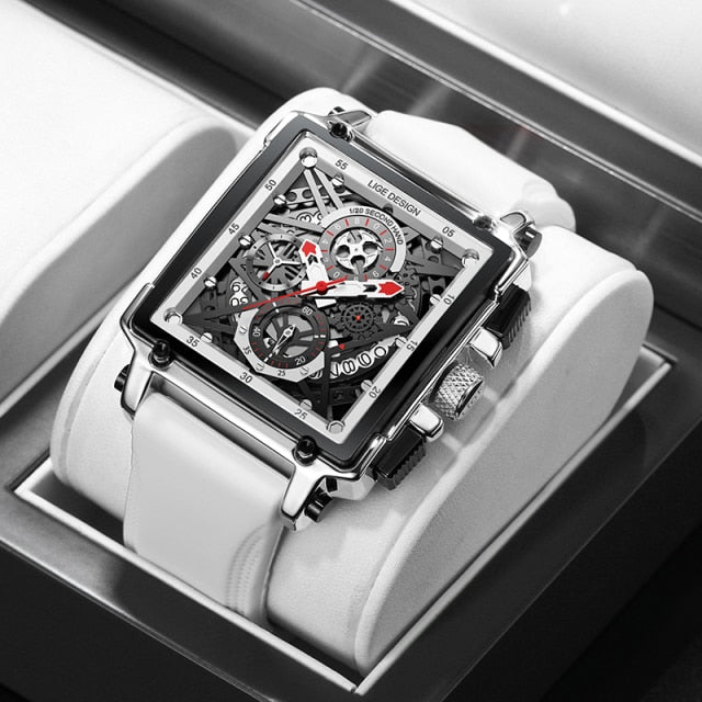 LIGE Luxury Square Watch - Silver white