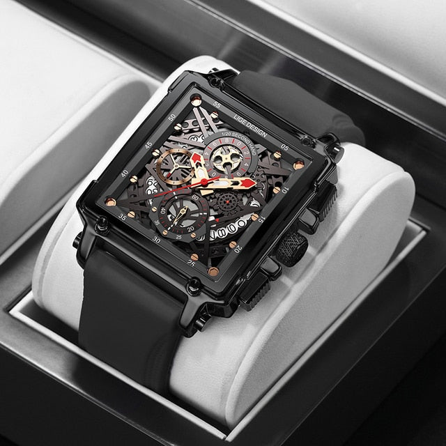 LIGE Luxury Square Watch - All black