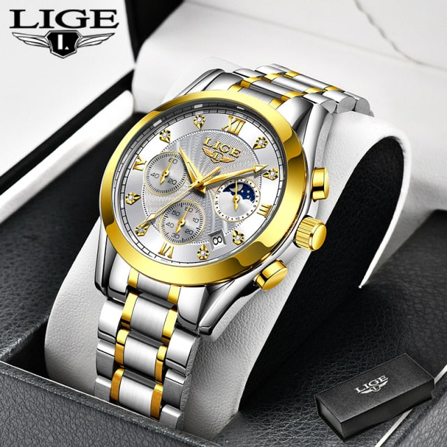 LIGE 2021 New Gold Watch Women - Gold White / China