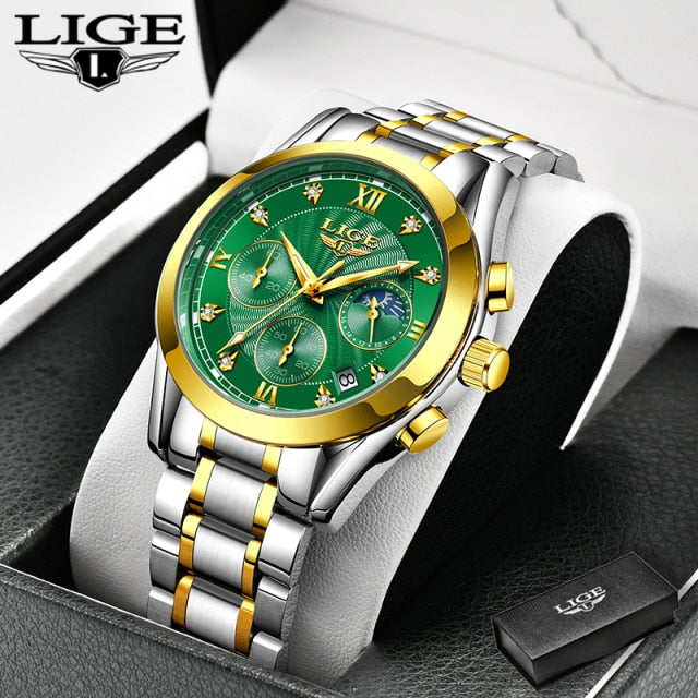 LIGE 2021 New Gold Watch Women - Golden Green / China