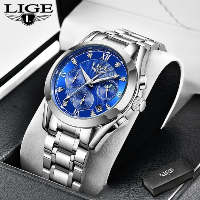 LIGE 2021 New Gold Watch Women - Silver Blue / China