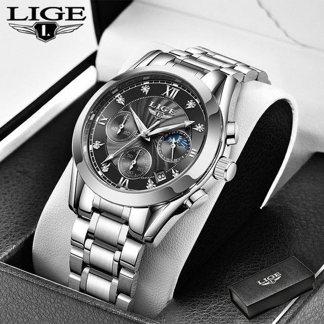 LIGE 2021 New Gold Watch Women - Silver Black / China