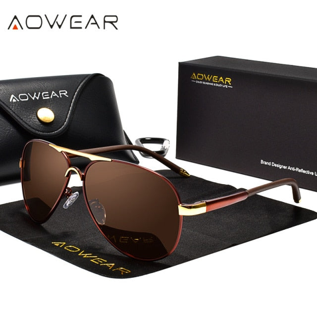 AOWEAR Men's Aviation Polarized Sunglasses - 8503 Brown / AOWEAR